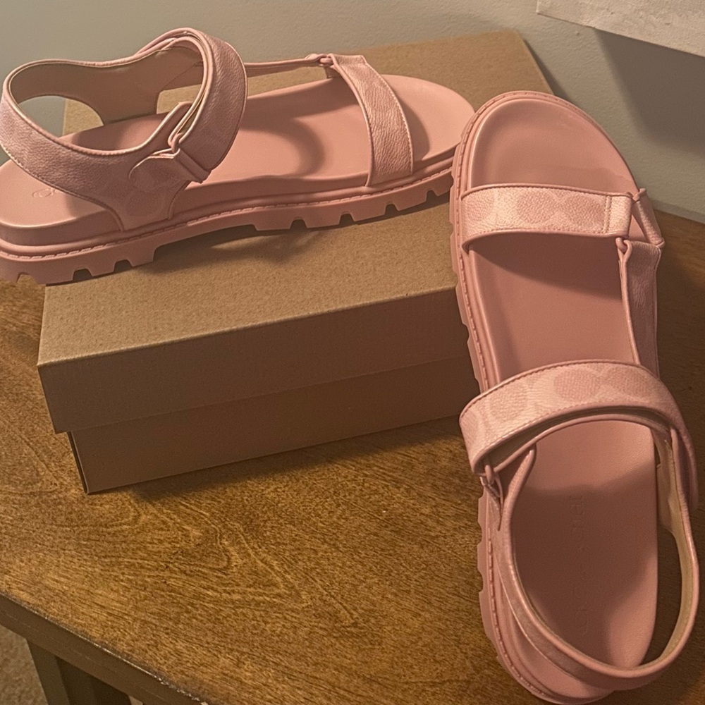 NEW- Coach Pink Leather Velcro Sport Sandal - Picture 7 of 10